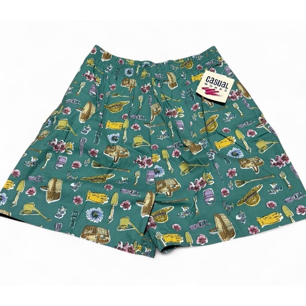 Vintage 90s Casual Works Womens L Garden Print Shorts High Rise NWT Deadstock